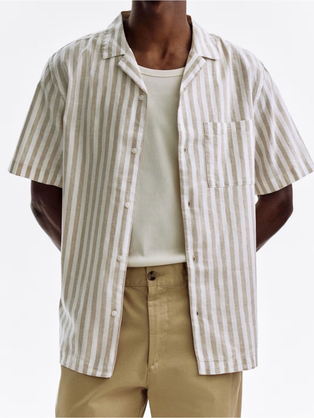 H&M Beige & White Striped Short-Sleeve Linen Shirt - Picture 2 of 2